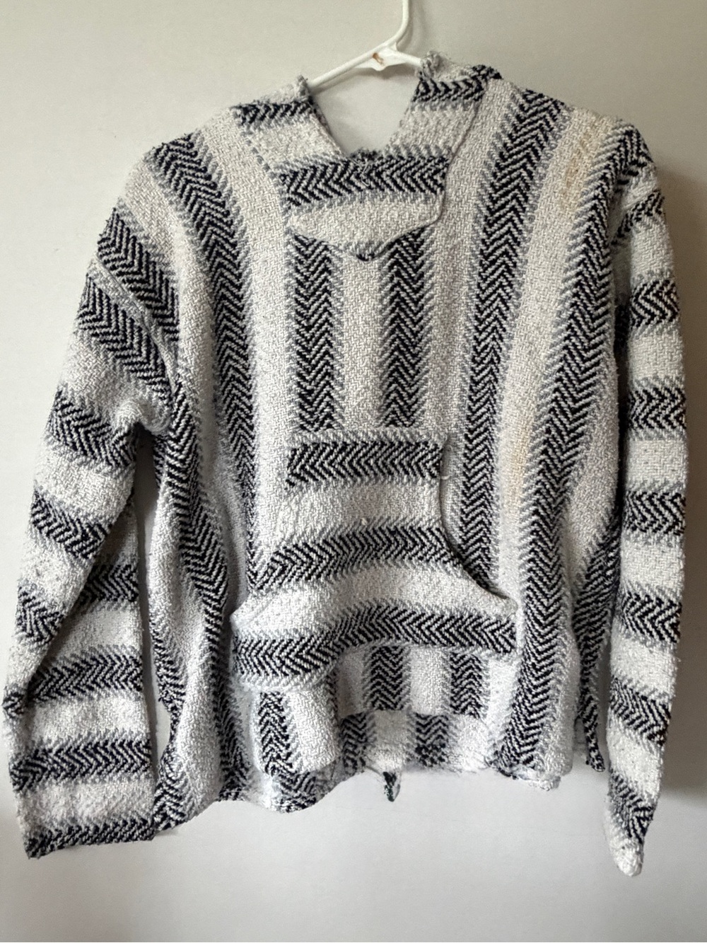 Striped Hooded Pullover Sweater in Black & White